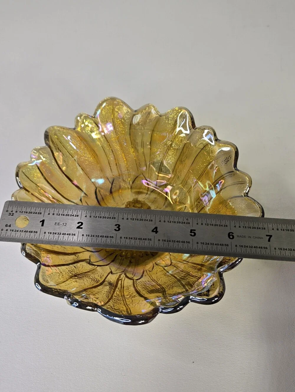 Vintage Indiana Iridescent Carnival Glass Marigold Sunflower Candy/Trinket Dish